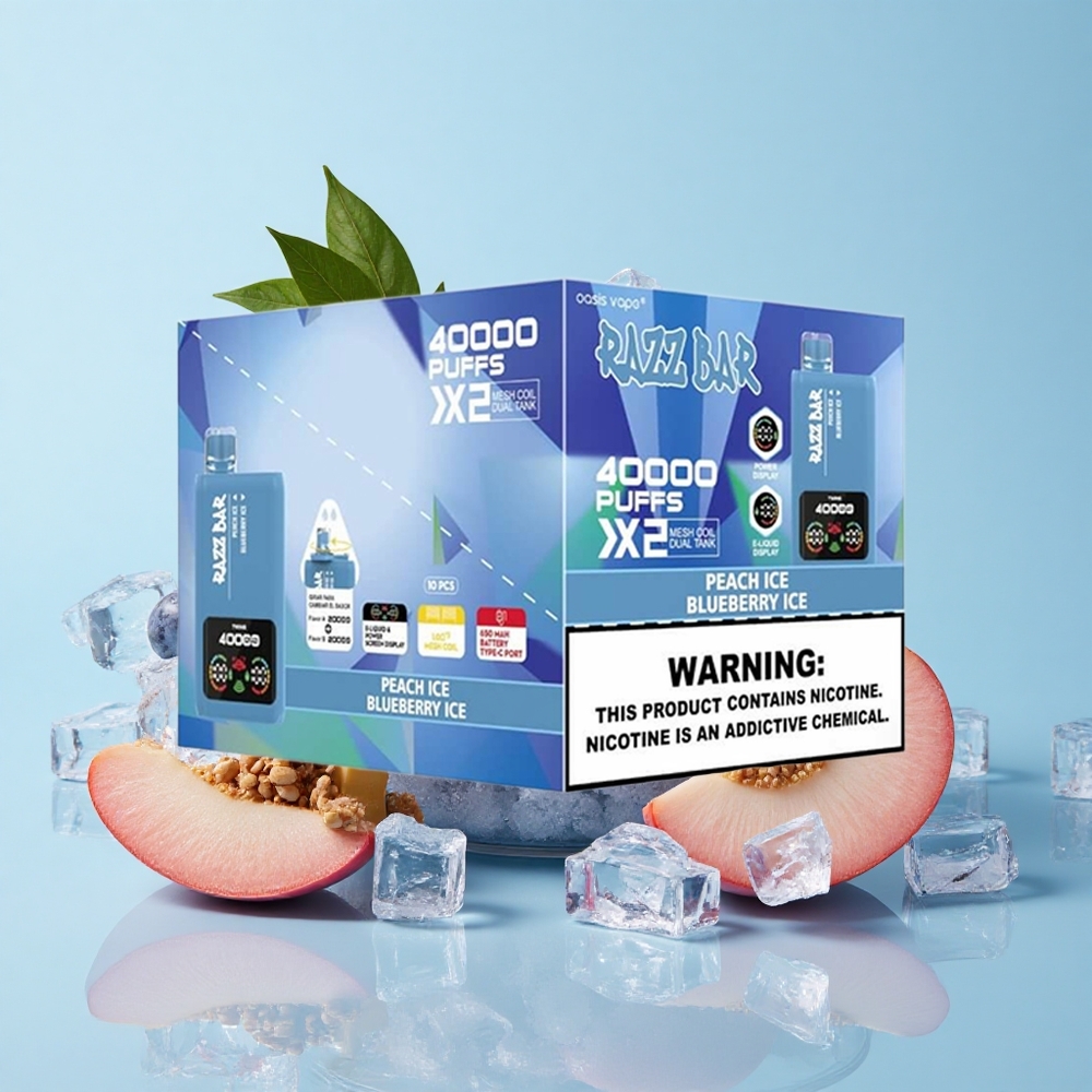 Razz Bar 40000 Puffs بخوخ مثلج_توت أزرق مثلج شاشة عرض طاقة