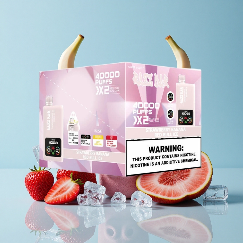 Razz Bar 40000 Puffs فراولة موز_ريد بول آيس شاشة عرض الطاقة