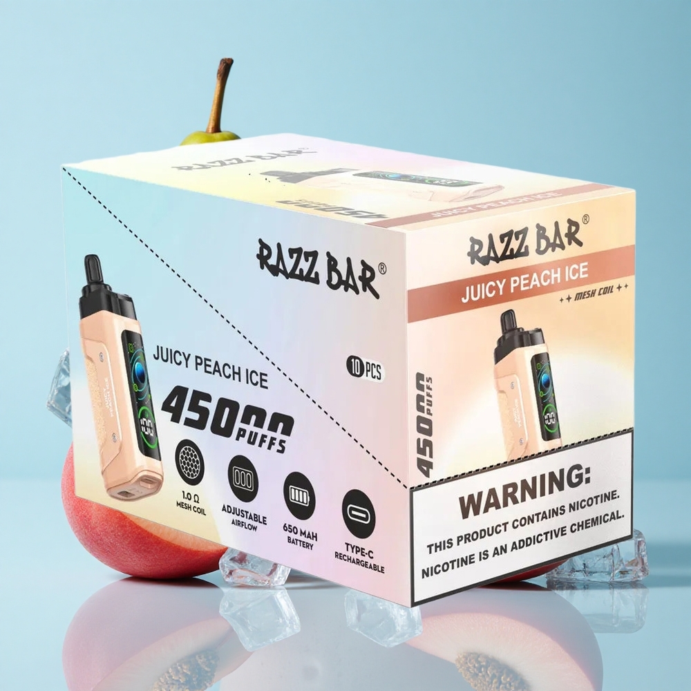 Razz Bar 45000 Puffs عصير خوخ مثلج سيجارة إلكترونية للاستخدام مرة واحدة مع ملف شبكي 1.0 أوم