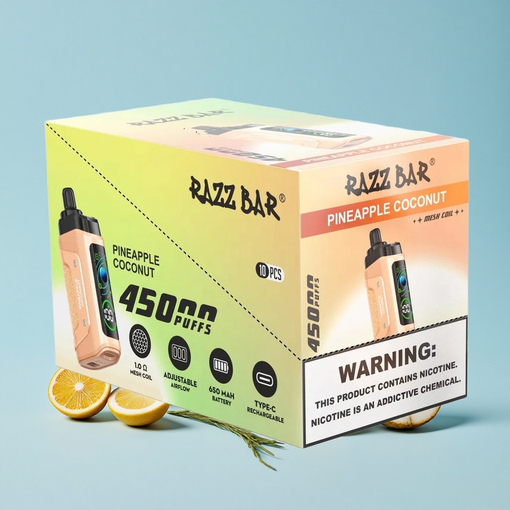 Razz Bar 45000 Puffs أناناس جوز هند سيجارة إلكترونية للاستخدام مرة واحدة ملف شبكي 1.0 أوم