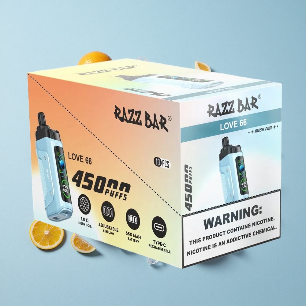 Razz Bar 45000 Puffs سيجارة إلكترونية للاستخدام مرة واحدة حب 66 مع ملف شبكي 1.0 أوم