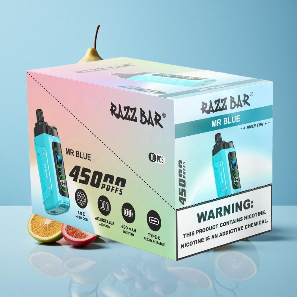 Razz Bar 45000 Puffs Mr Blue (الأزرق) سيجارة إلكترونية للاستخدام مرة واحدة مع 20 ملغ/مل من النيكوتين