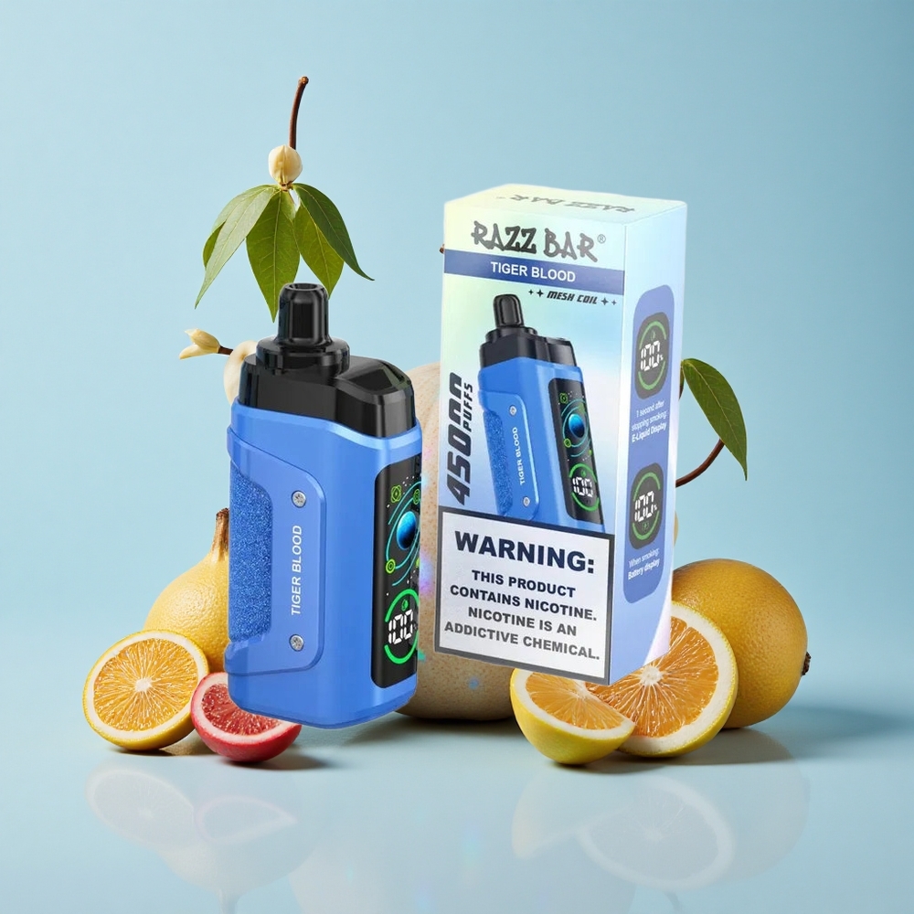 Razz Bar 45000 Puffs Tiger Blood دم النمر تدفق هواء قابل للتعديل تدفق هواء قابل للتعديل