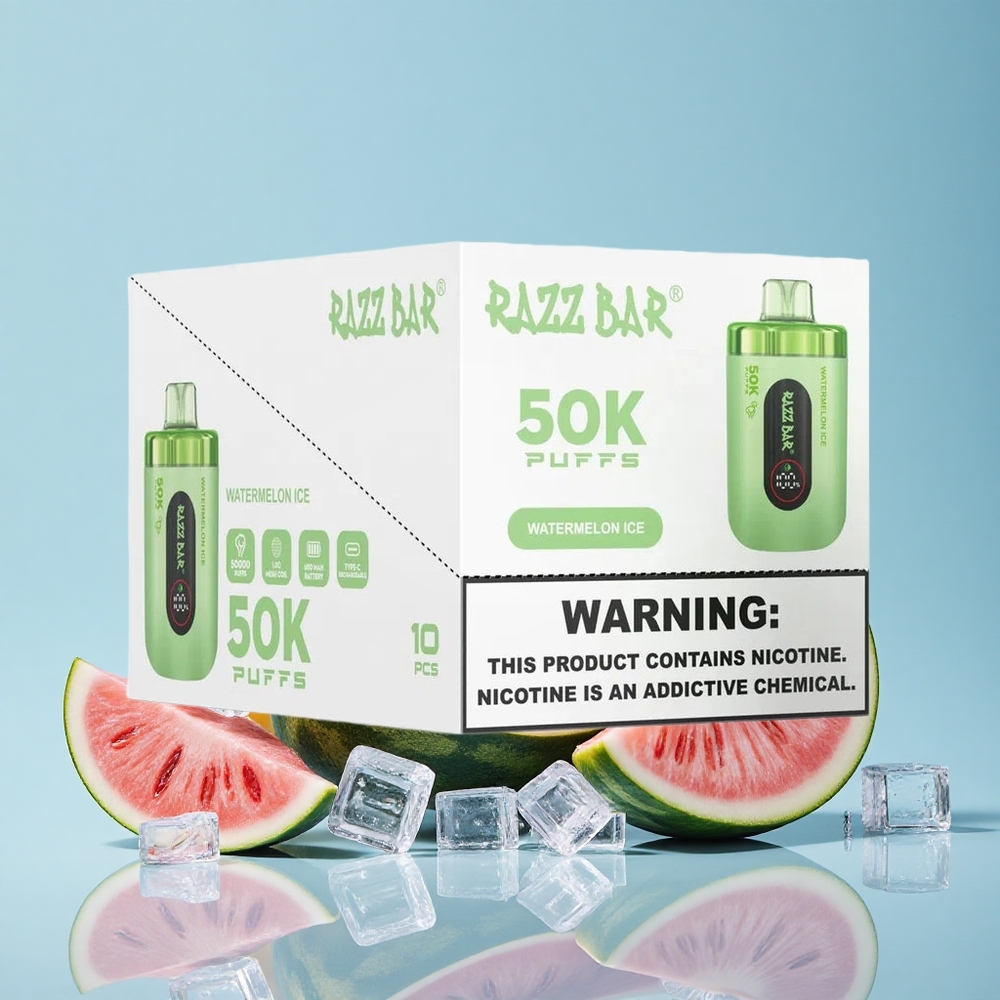 Razz Bar 50K Puffs سبايسي بطيخ مثلج سيجارة إلكترونية للاستخدام مرة واحدة ملفوف شبكي 1.0 أوم