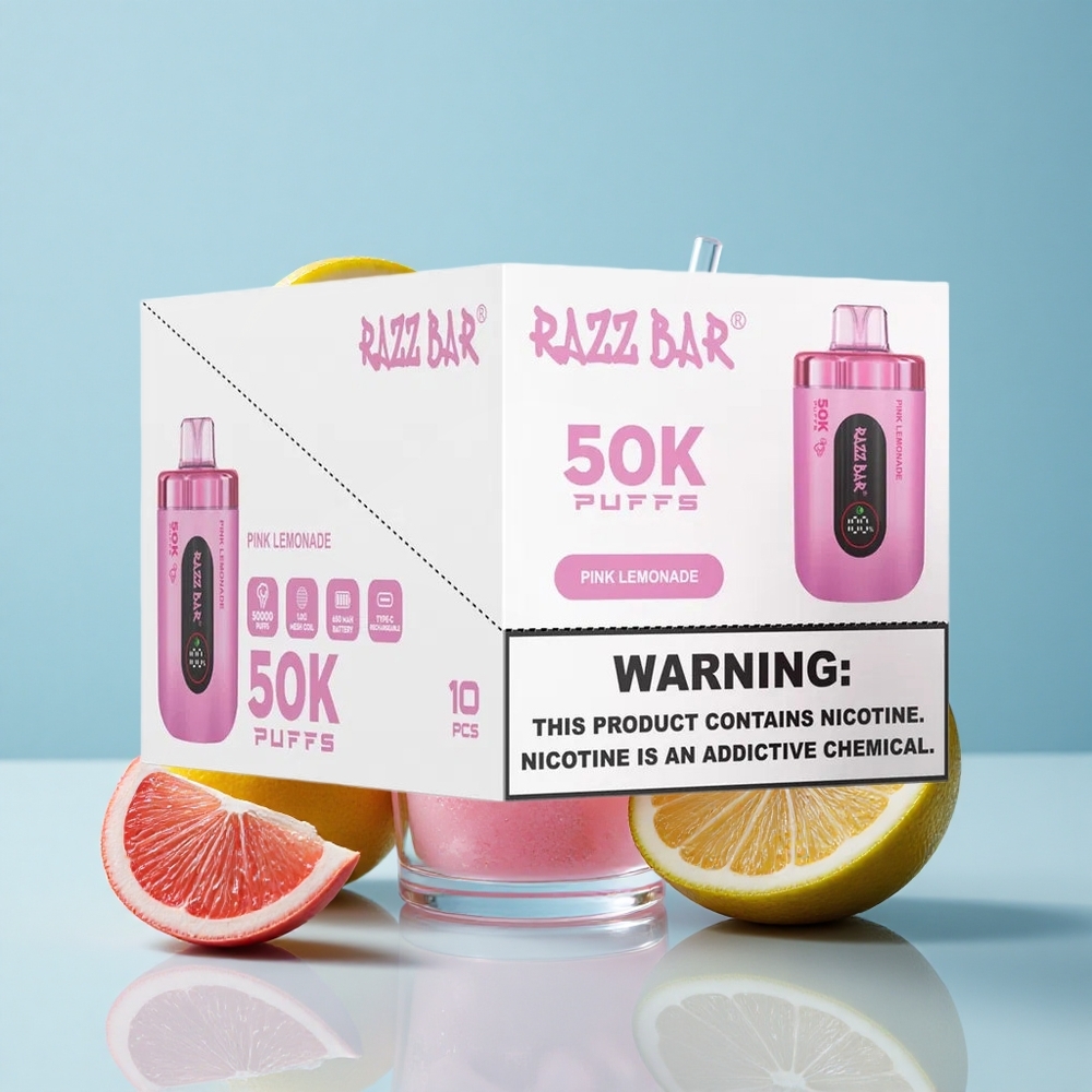 Razz Bar 50K Puffs عصير الليمون الوردي 1.0 Ohm Mesh Coil