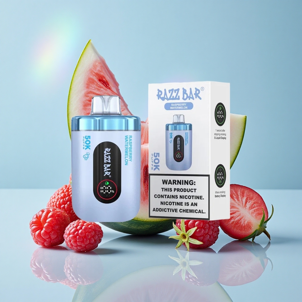 Razz Bar 50K Puffs سيجارة إلكترونية للاستخدام مرة واحدة توت العليق بطيخ 1.0 Ohm Mesh Coil