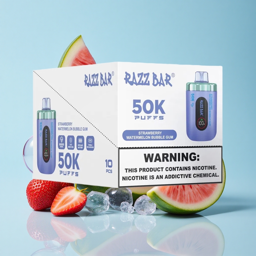 Razz Bar 50K Puffs فراولة بطيخ علكة فقاعية 1.0 Ohm Mesh Coil