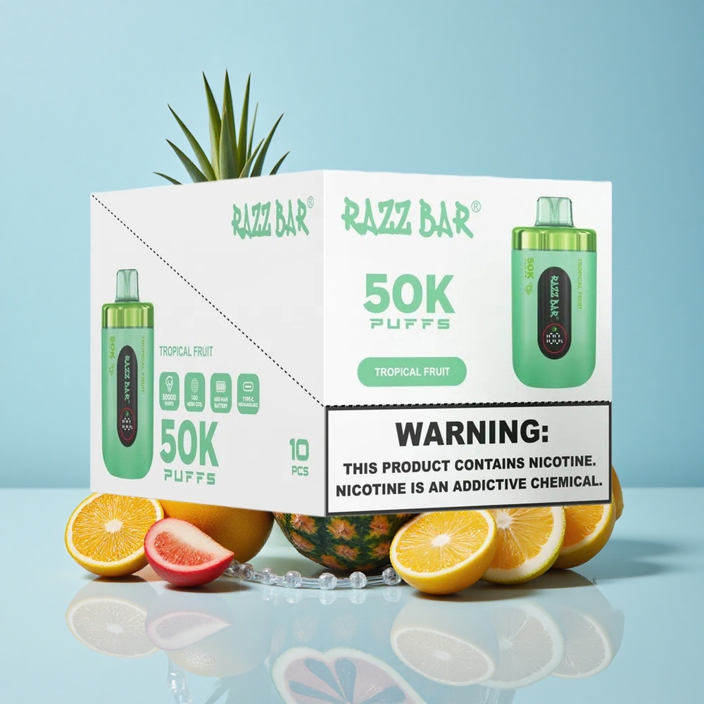 Razz Bar 50K Puffs فاكهة استوائية 1.0 Ohm Mesh Coil