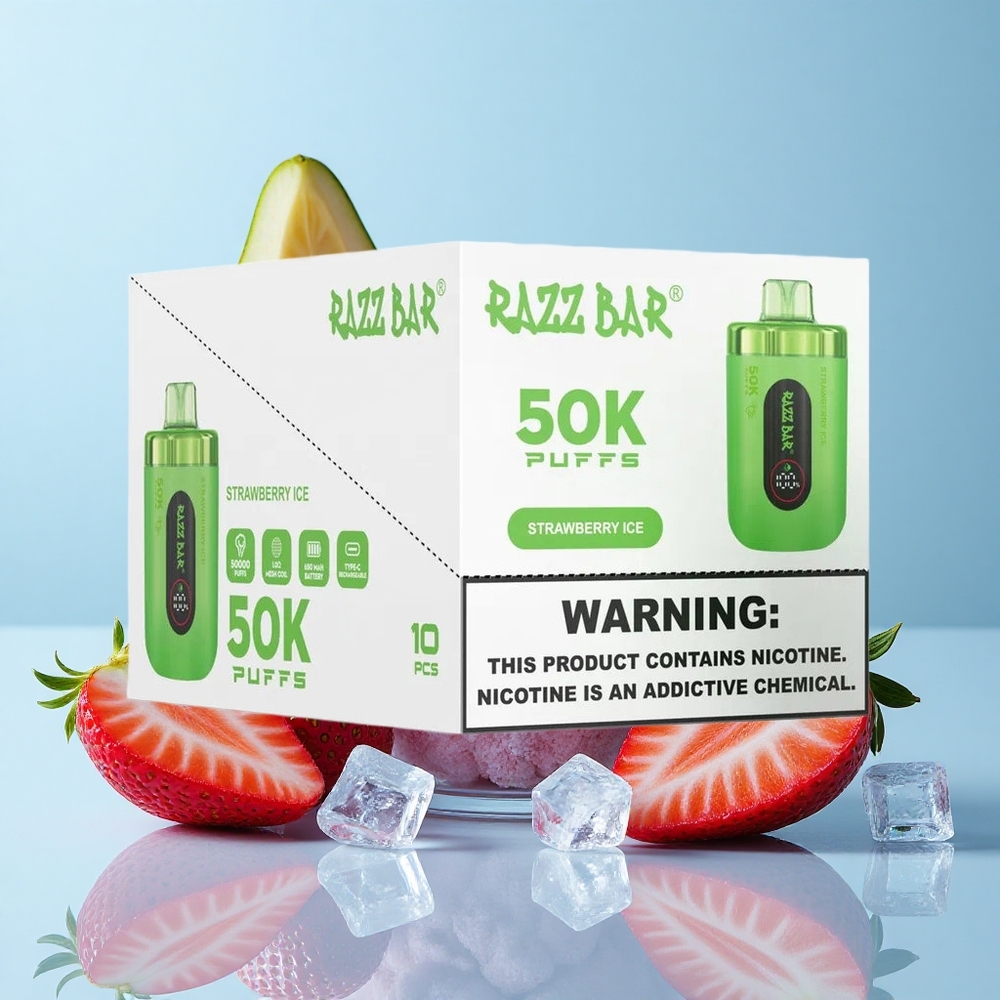 Razz Bar 50K Puffs عصير فراولة مثلج + بطارية 650 مللي أمبير