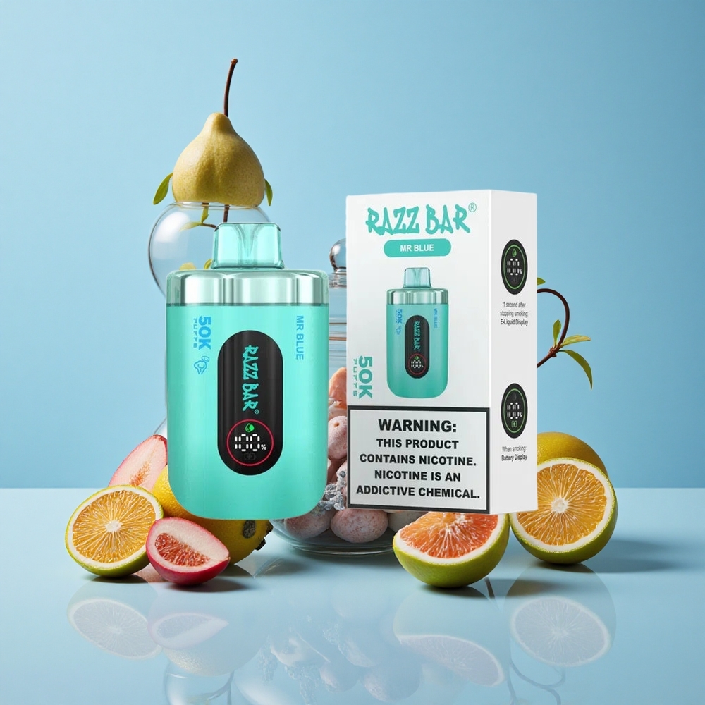 Razz Bar 50K Puffs Mr Blue (الأزرق) سيجارة إلكترونية للاستخدام مرة واحدة مع 2% محتوى النيكوتين