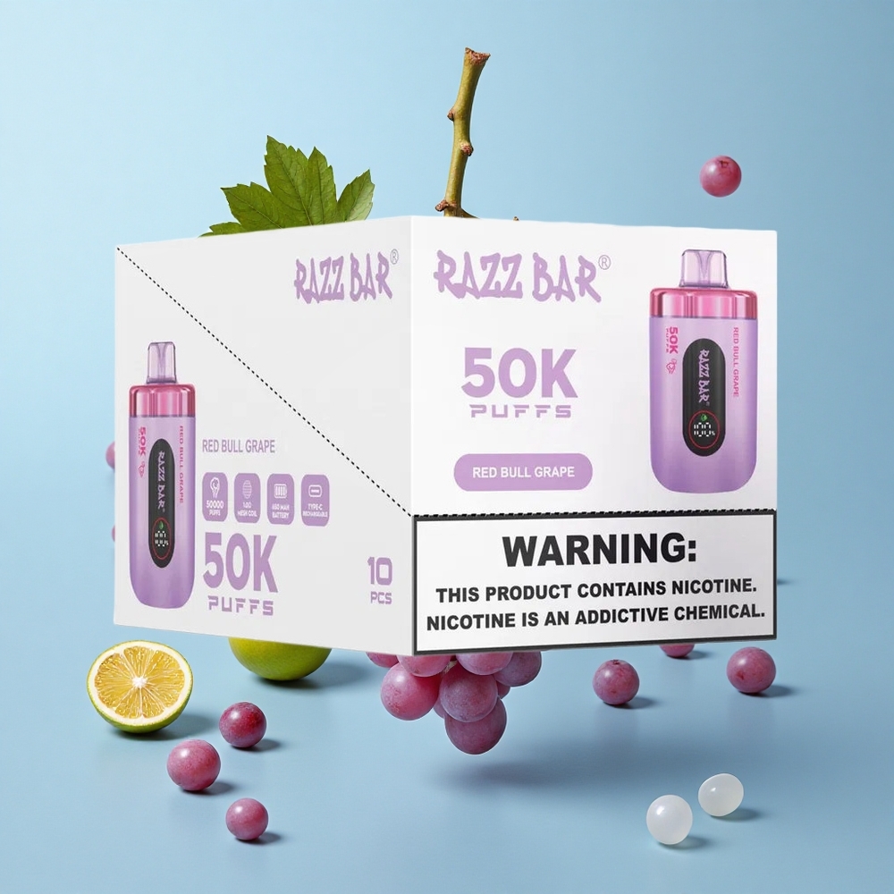 Razz Bar 50K Puffs Red Bull عنب سيجارة إلكترونية للاستخدام مرة واحدة بطارية 650 مآه